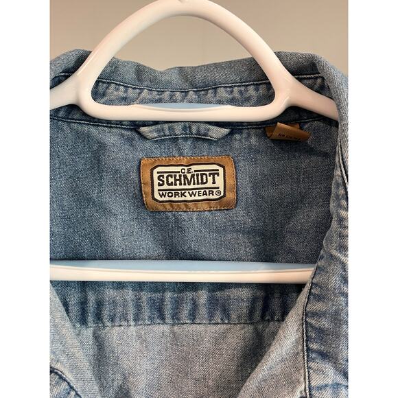 C.E. Schmidt Womens Denim Work Shirt 3X Button Front Roll Tab Sleeves Utility - Picture 5 of 13